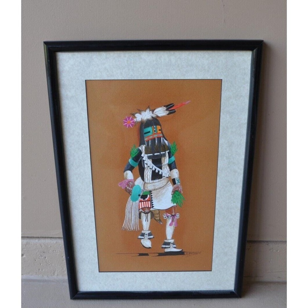 Signed E. Quotskuyva Original Hopi‎ Painting Kachina Native American Indian Art
